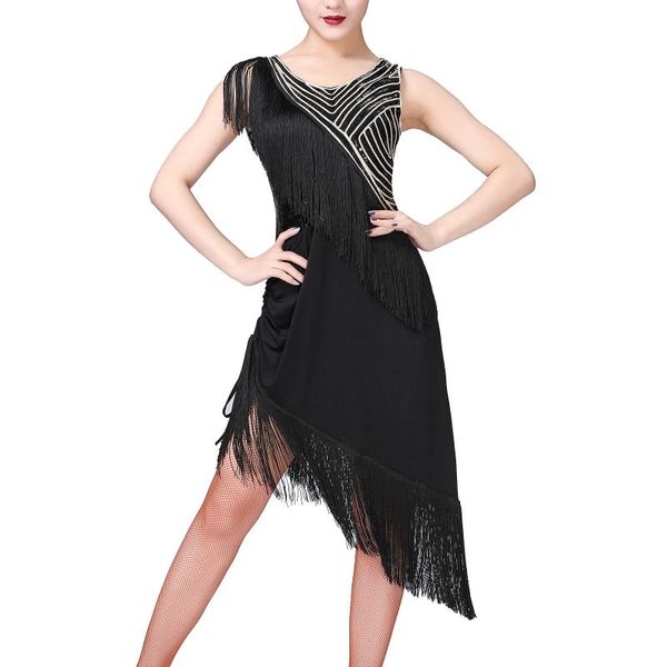 

elegant oblique tassel sequin decoration latin dance dresses samba rumba suit, Black;red