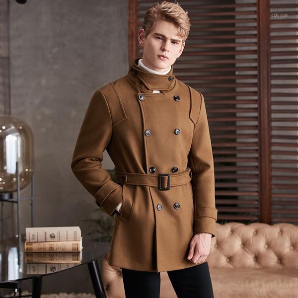 

s-6xlstanding collar woolen coat for men in the conventional autumn/winter 2020 new light luxury slim woolen coat1, Black