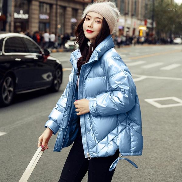 

new women white duck down jacket winter stand collar loose female down coat thick warm feather ladies clothing snow outerwear1, Black