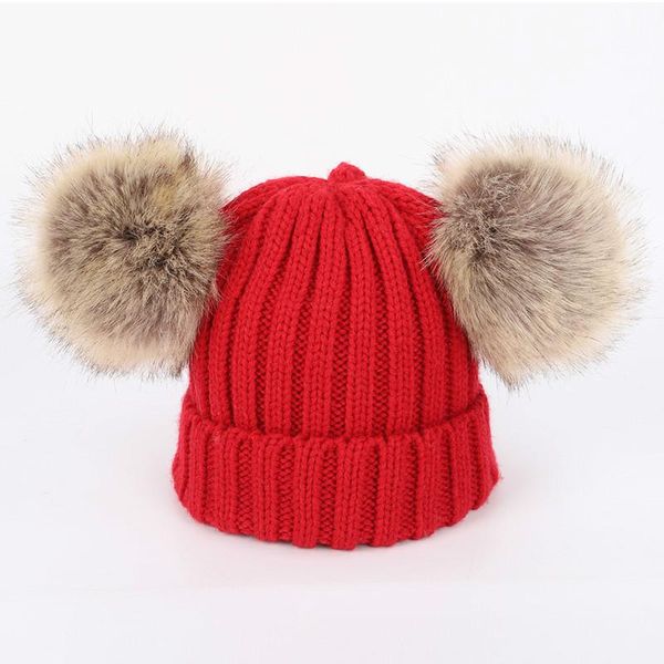 

new children's oversized fur ball knitted hat scarf set autumn and winter cute men and women baby fur ball cap set
