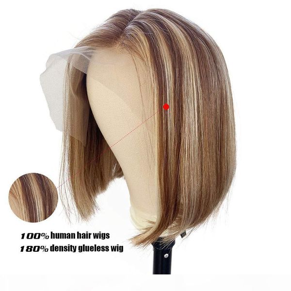 

180% density ombre bob wigs u part human hair wigs highlight short 4x4 closure lace front colored bob wig for black women, Black;brown