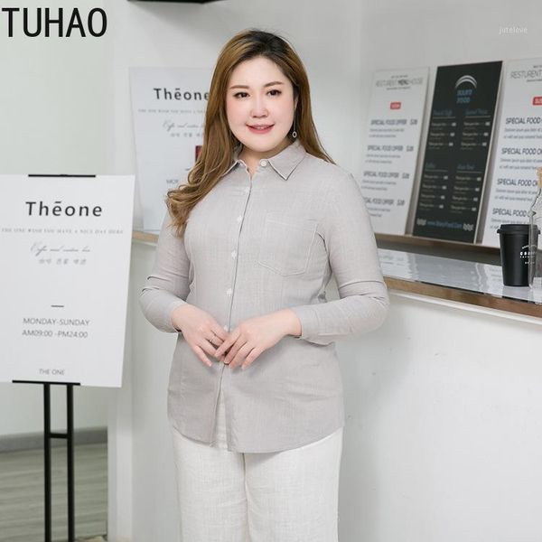 

tuhao cotton linen vintage long sleeve shirts spring autumn office lady blouse plus size 9xl 8xl 7xl 6xl blouses women wsfs1, White