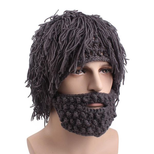 

2020 creative wig beard winter hat pure handmade knit warm hats halloween party funny bonnet mask beanies caps for men women