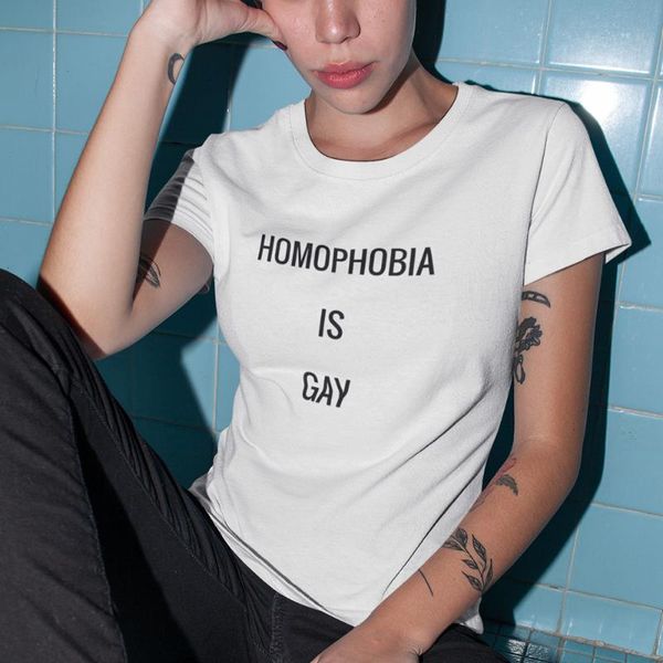 

homophobia is gay t-shirt funny casual o-neck style crewneck aesthetic women trendy clothing tshirt, White