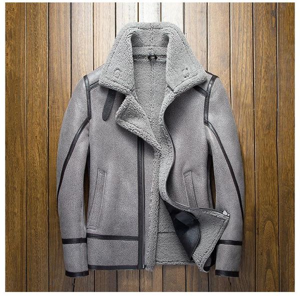 

real fur coat men winter genuine leather jacket men short vintage motorcycle jacket man sheep shearling 2020 7166 kj3290, Black