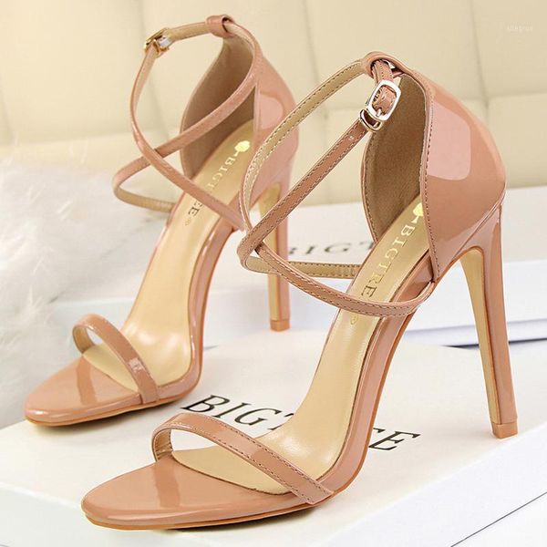 

sandals 2021 summer concise women sweet 11cm stripper high heels party stiletto open toe cross belt trend female shoes1, Black