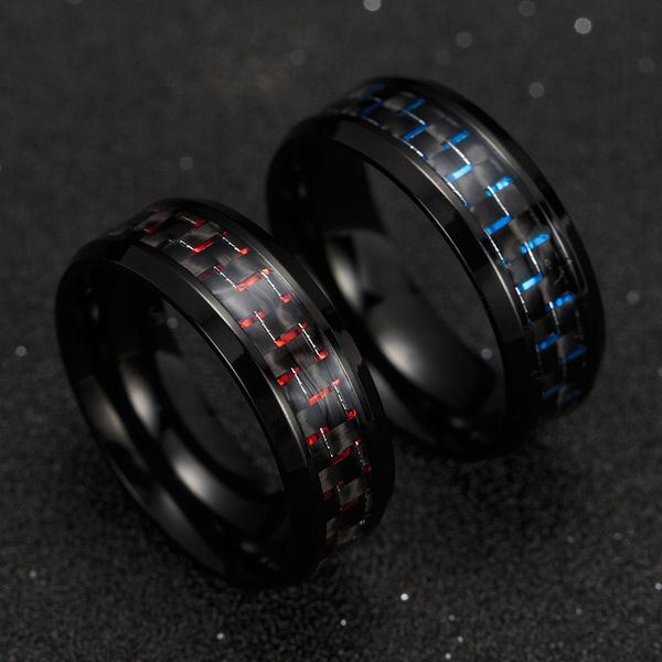 

rings cool fiber black stainless mens carbon steel man's fashion red blue ring anel masculino jewelry rcm3, Silver