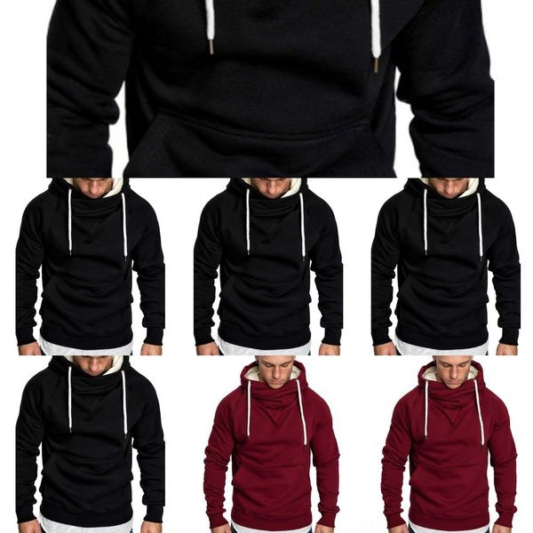 

owljg new spring and embroidered autumn standing casual collar sweater fashion embroidery stitching solid color men sweater for hooded ejoun, Black