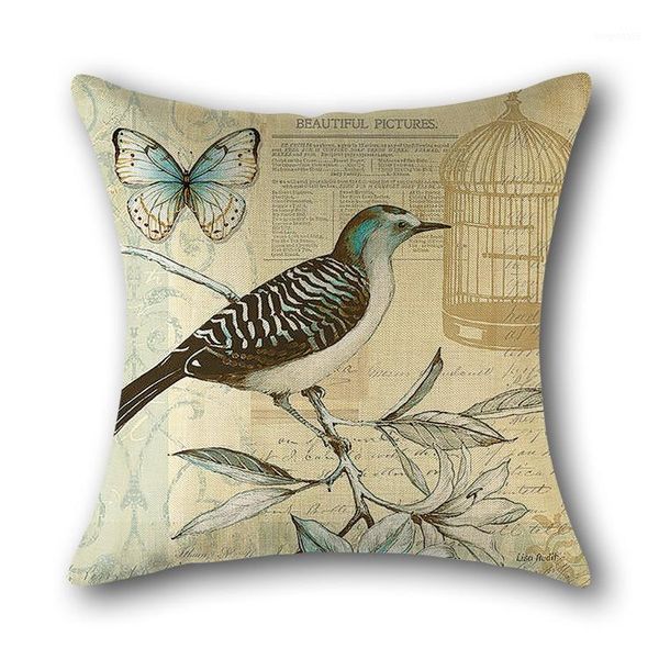 

vintage bird flower pillow cover linen sofa cushion cover throw pillow home decor decorative pillowcase covers 45*45cm1