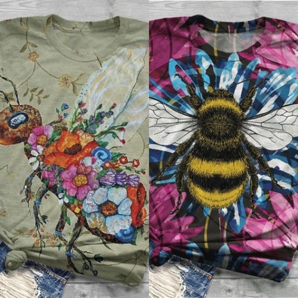 

2020 summer bee print casual round neck loose short sleeve women's 2020 summer bee print casual round neck loose short sleeve women&#03, White