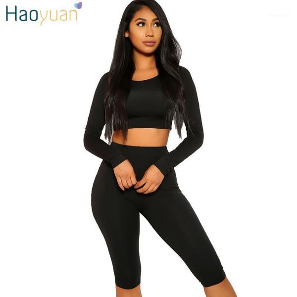 

haoyuan two piece set tracksuit women clothes crop and biker shorts sweat suits club outfits 2 pieces matching sets1, White