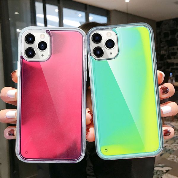 

флуоресцентный светлый неоновый песочный чехол для iphone 11 pro xr xs max x 6 6s s 7 8 плюс жидкий блеск quicksand телефон задняя крышка et