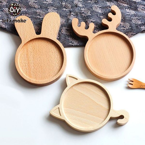 

children's tableware bamboo plate baby dish cartoon pattern food fruit snack dish tray wooden plate baby tableware for serving lj201221