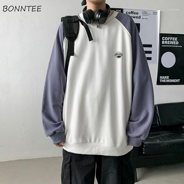 

men no hat hoodies patchwork loose fashion chic casual japanese style ulzzang young students o-neck coupels ins male harajuku1, Black