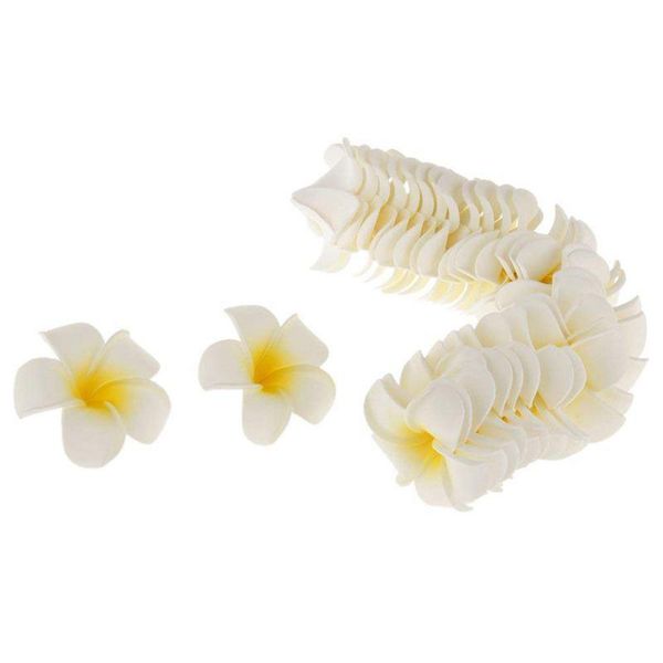 

100 pcs hawaiian frangipani foam flower head decor for wedding crafts - yellow 7 cm