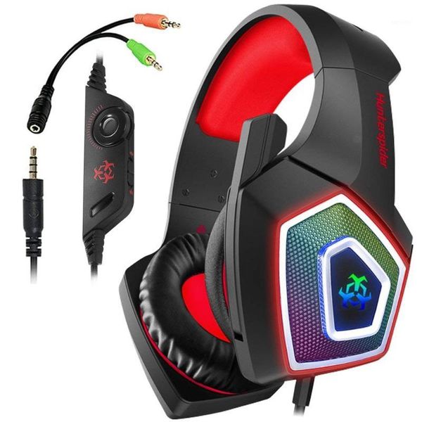 

hunterspider gaming headset for ps4, 3.5mm stereo sound cable headset with microphone colorful led light headphones for lap1
