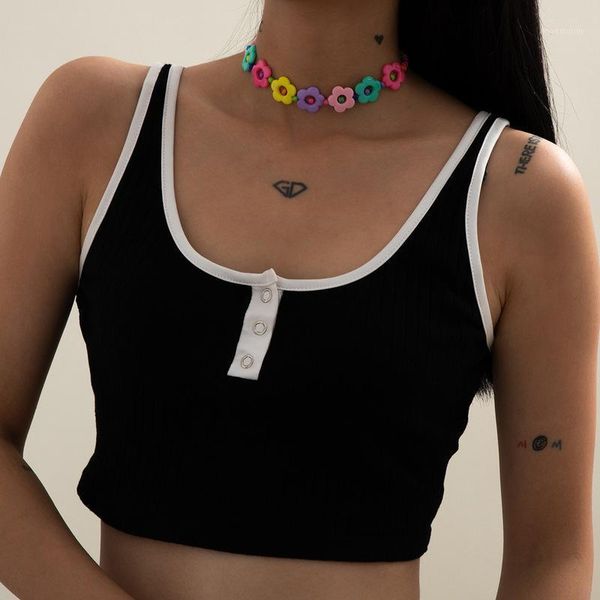 

timeonly vintage rainbow flower chokers necklaces arcylic hollow necklace for women girls fummy birthday gifts jewellery1, Golden;silver