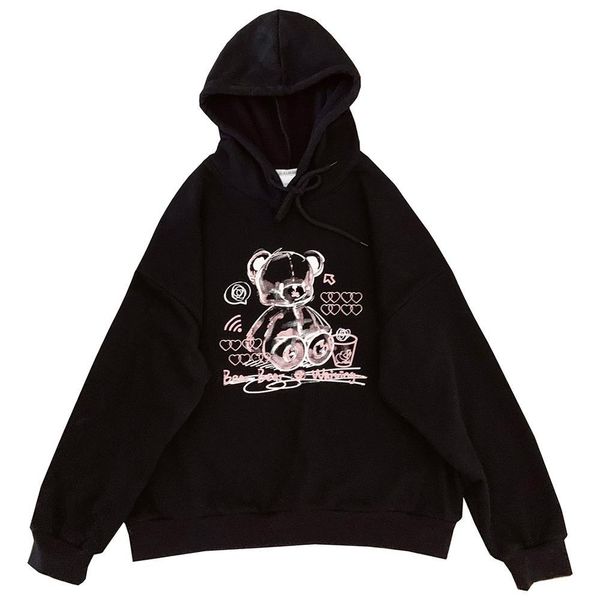 

2021 korea ulzzang beautiful female hoodies loose hip streetwear vintage punk new women's clothes a3ob, Black