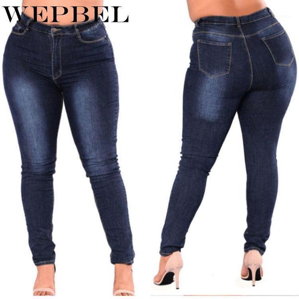 

wepbel women's jeans summer fashion casual high waist solid color stretch denim pencil pants large size1, Blue
