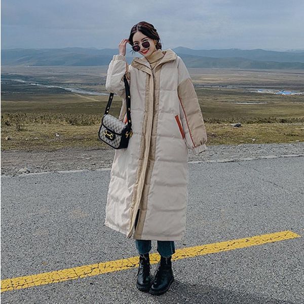 

winter coat women parkas patchwork ladies coat warm thick fashion loose long winter jacket women oversized, Black