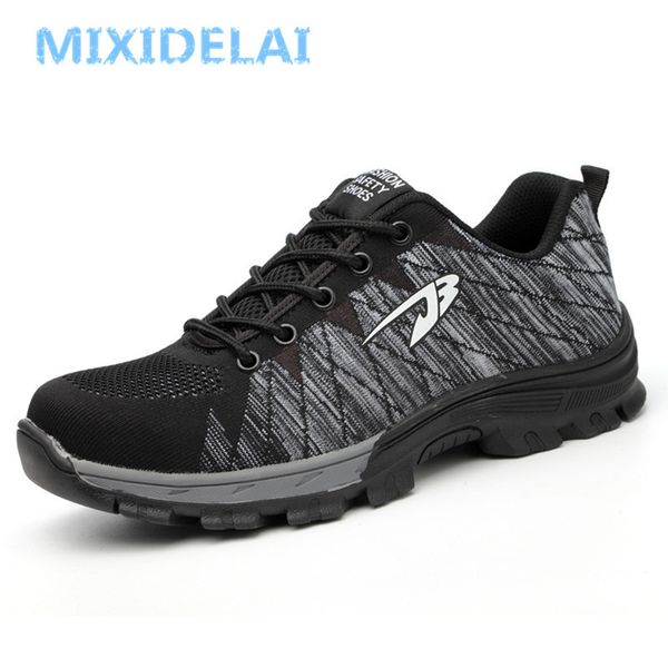 

big size men's breathable mesh steel toe cap work shoes boots men outdoor anti-slip steel puncture proof protetive safety shoes 201019, Black