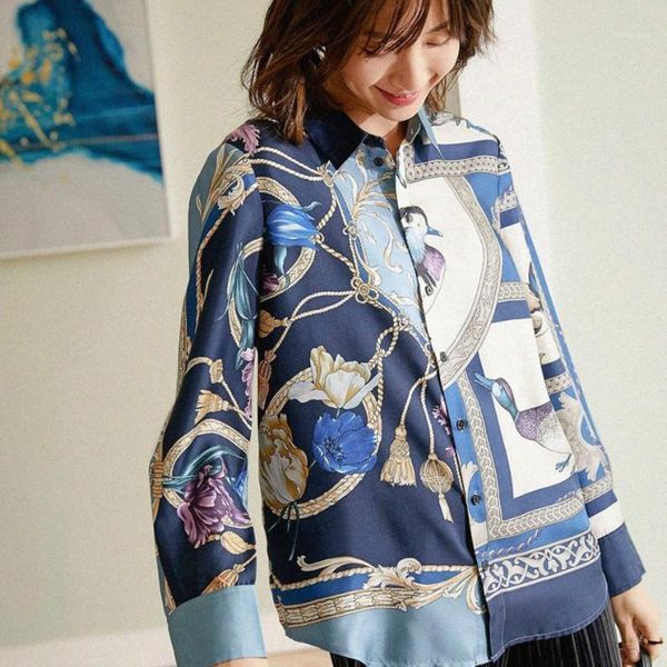 

animal print blouse women long sleeve blue loose turn down collar female shirts autumn 2020 chic office lady casual shirt1, White