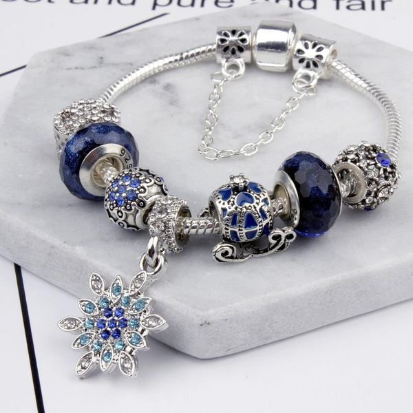 

charm bracelets europe and america creativity christmas snowflake pumpkin car diy glass beads blue starry bracelet, Golden;silver