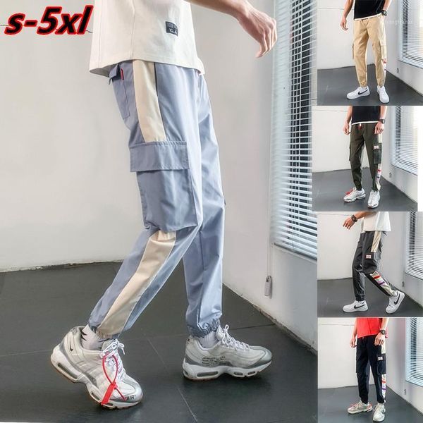 

2020 men multi-pocket streetwear sweatpants casual fashion cargo pants men elastic waist feet jogger pants1, Black