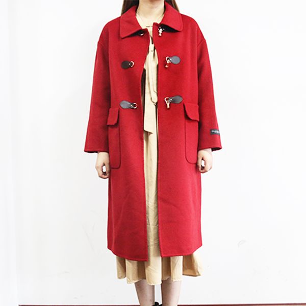 

women wool coat double-sided cashmere red girl coat women's long style autumn and winter loose high-end popular woolen outerwear cloth, Black