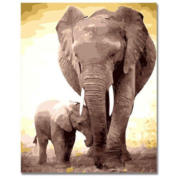 

paintings diy oil painting, paint by number kit-16x20inch (frameless) two elephants1