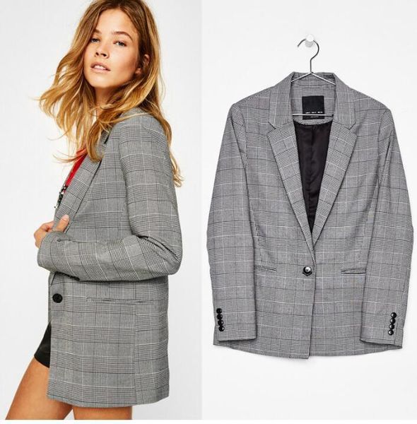 

2020 spring новая мода плед сыпучие блейзеры женщины повседневная blazer solid formal пальто элегантные женские блейзеры костюм пиджак женск, White;black