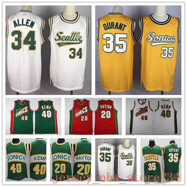 

vintage seattle supersonics sonics jersey gary 20 payton shawn 40 kemp kevin 35 durant new ray 20 allen basketball jerseys, Black;red