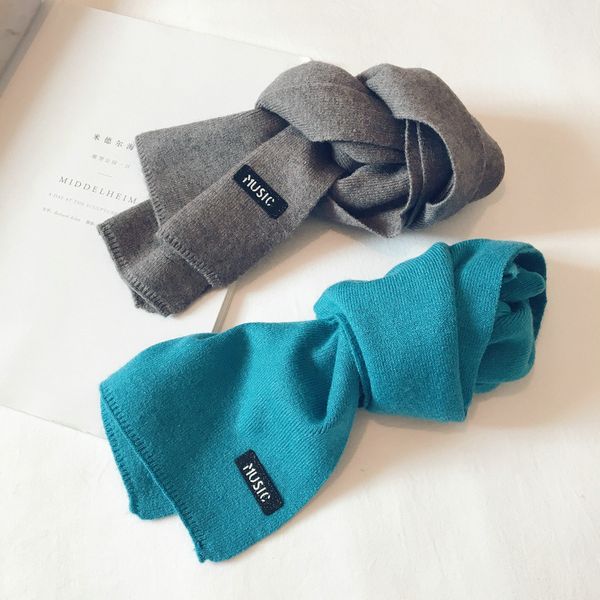 

корейская версия осень зима новых мальчиков и девочек теплый вязаный шерстяной шарф сплошной цвет радуги нашивки края детской шеи моды, Blue;gray