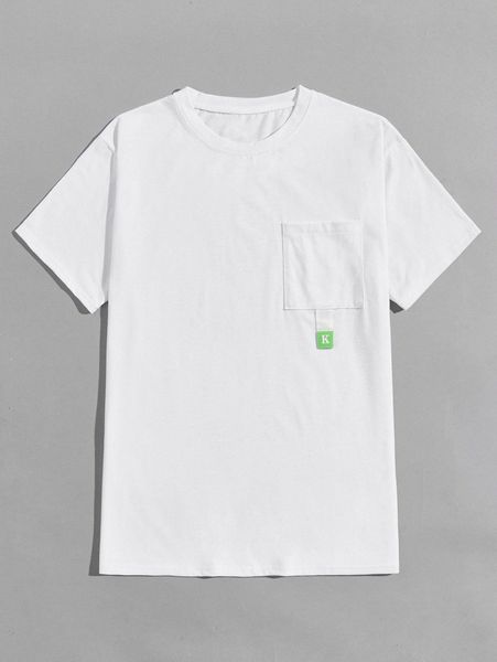 

men letter patched detail pocket front tee t9kb#, White;black