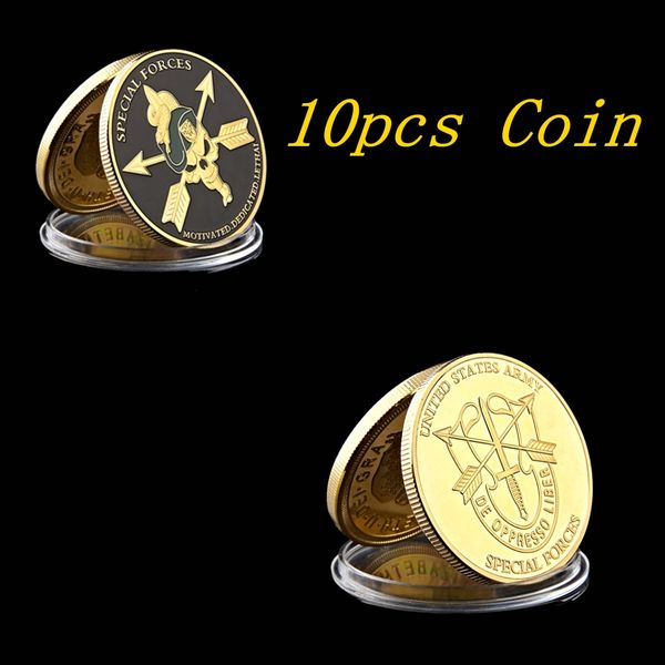 

10pcs united states army special forces 1oz gold plated challenge coin craft green berets liberty badge collection