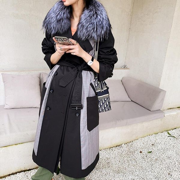 

women's fur & faux fashion high street real coat warm female jacket autumn winter jackets for women 2021 coats casaco zjt1253, Black