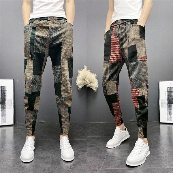 

autumn and winter new men's knitted casual pants stitching feet slim harem pants with fashion wide leg, Black