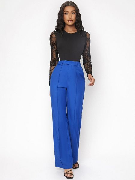 

tall high waist solid straight leg pants a6uv#, Black;white