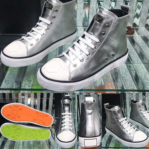 Designer-MEGASTAR-Herren-High-Top-Silberschuhe, luxuriöser Schuh aus Metall und weichem Leder, Markenqualität, Mailänder Modedesign, Größen 38–46, mit Originalverpackung