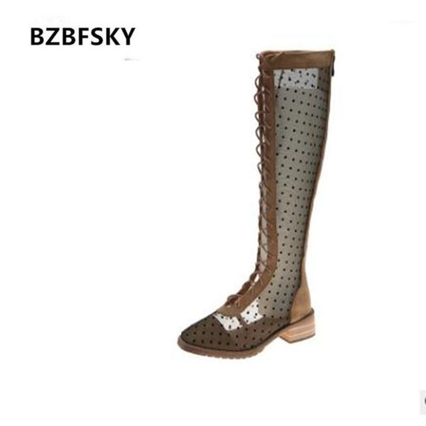 

2021 spring sandals boots knee high women fashion gladiator shoes mesh summer boot hollow out lace-up black female khaki1