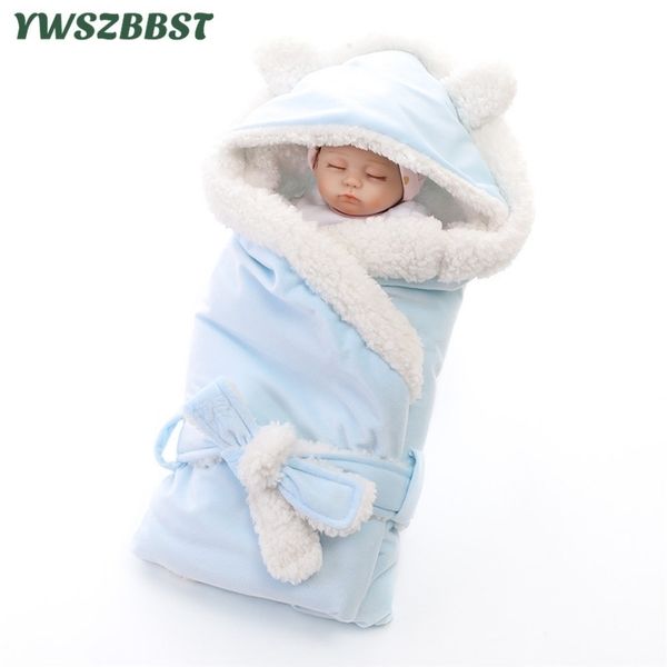

new winter baby blanket velvet swaddling infant boys girls bowknot thermal soft fleece blanket solid color bedding set y201009