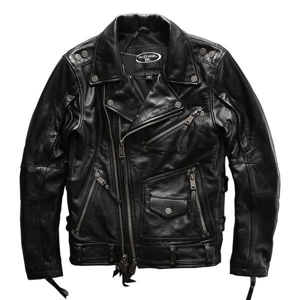 

ha-101 european big size super genuine cow skin leather motor rider jacket mens casual cowhide leather jacket lj201030, Black