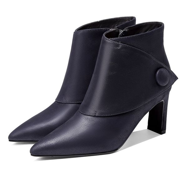 

2021 genuine leather mark ankle boots high heels to shoes woman party ladies 39 6n76, Black