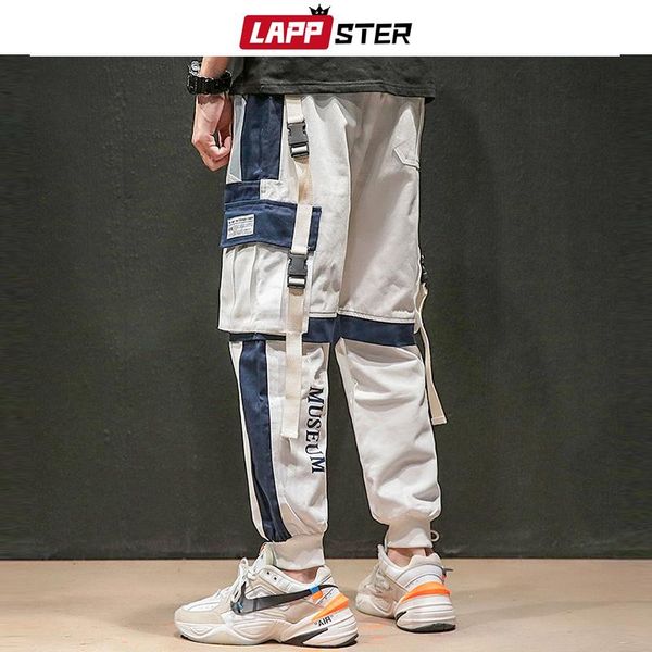 

lappster japanese streetwear cargo pants 2021 color block ribbons baggy joggers pants patchwork harajuku sweatpants overalls 4xl, Black