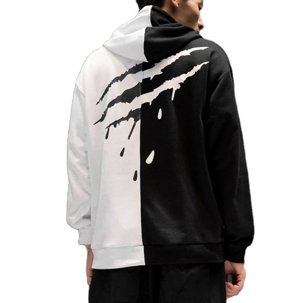 

2020 cross border new european and american splice scratches print hip hop street casual hoodie for men, Black