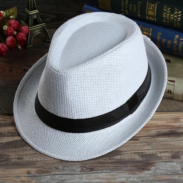 

1pc men women grass fedora wide brim straw cap panama summer beach sun hat,capes for men 2020 casual cap, Blue;gray