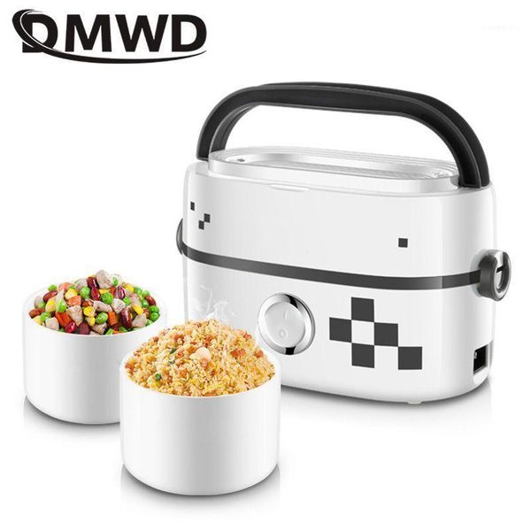 

dmwd 1l portable electric cooker heater heating lunch box with separate 2 ceramic inner pot for steaming boiling1