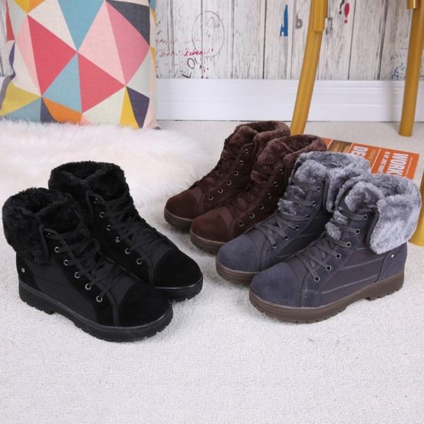 

boots women's classic british style casual tie anti-skiing plus velvet thick cotton winter women, Black