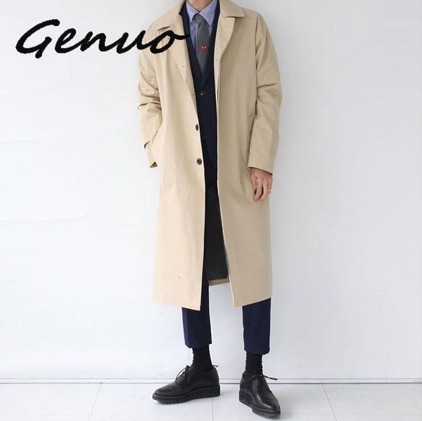 

japan style mens trench coat 2019 fashion designer long windbreaker autumn winter single breasted windproof overcoat plus size1, Tan;black