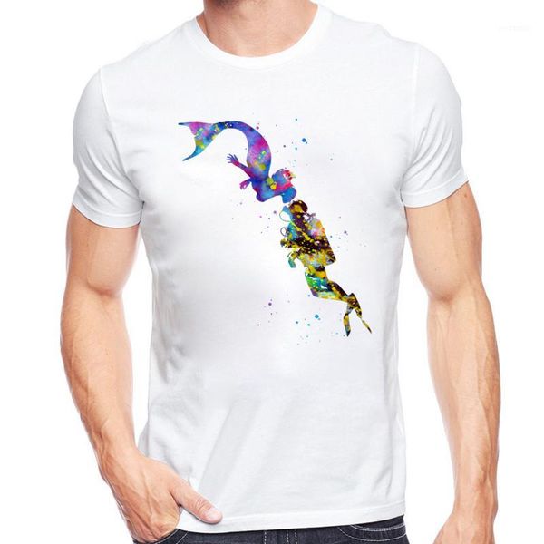 

mermaid kissing a sea diver scuba dive heart beat gift for diver t-shirts summer short sleeves soft mens tshirts1, White;black